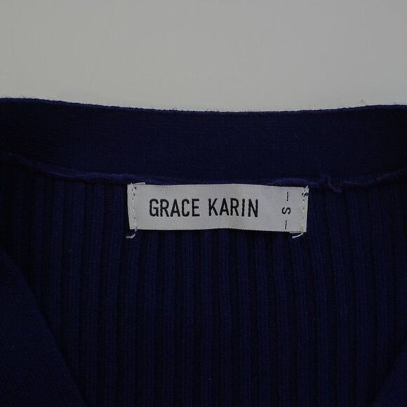 Grace Karin Small Blue Knit Cardigan Button Front Long Sleeve Sweater V-Neck - Picture 7 of 10